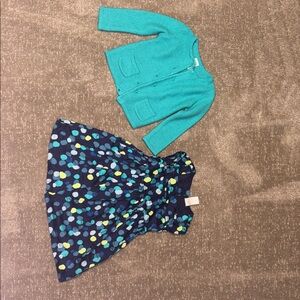 Gymboree (18-24 Month) Navy Polka Dot Dress w/ Matching Teal Cardigan Sweater